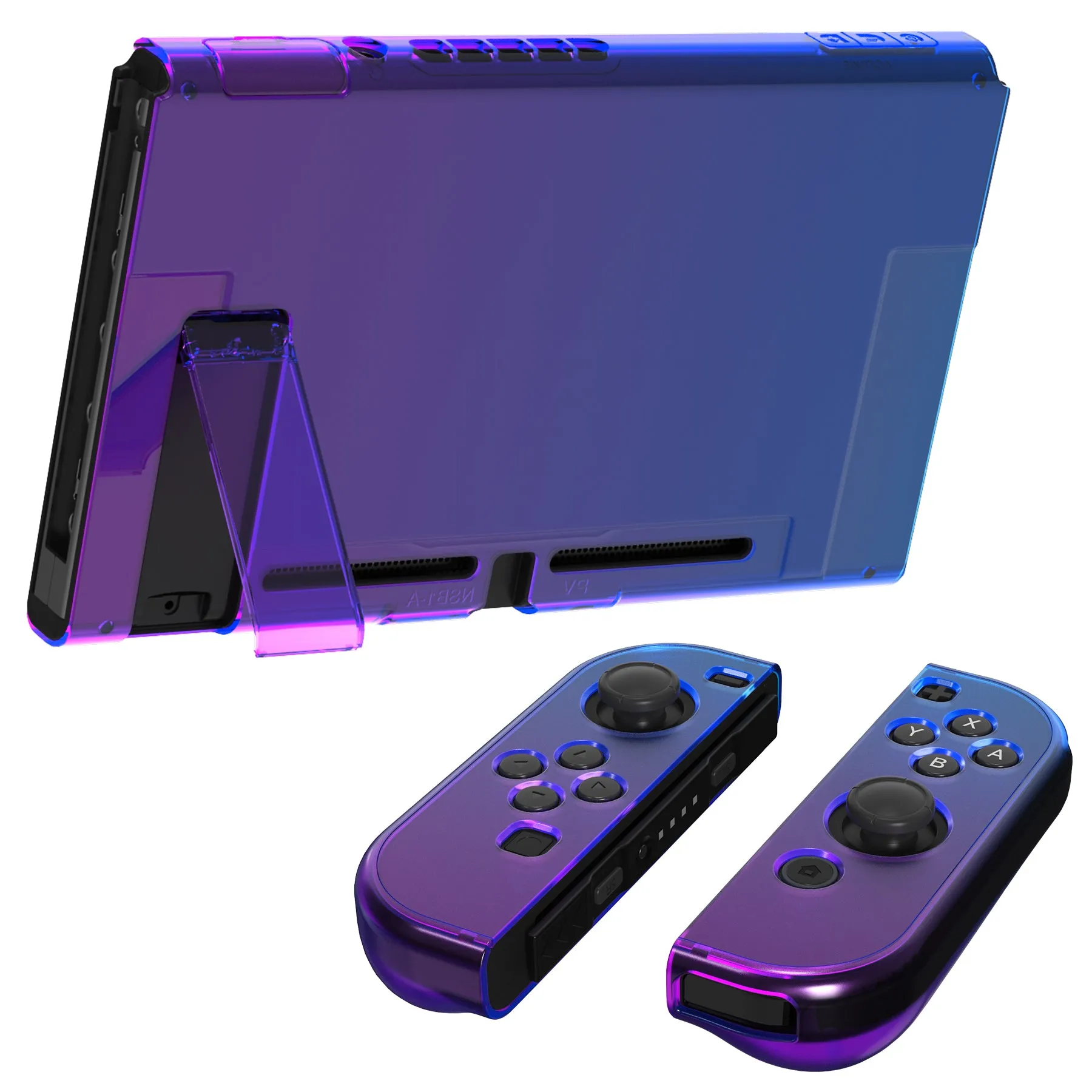 PlayVital UPGRADED Glossy Dockable Case Grip Cover for NS Switch, Ergonomic Protective Case for NS Switch, Separable Protector Hard Shell for Joycon - Gradient Translucent Bluebell - ANSP3007