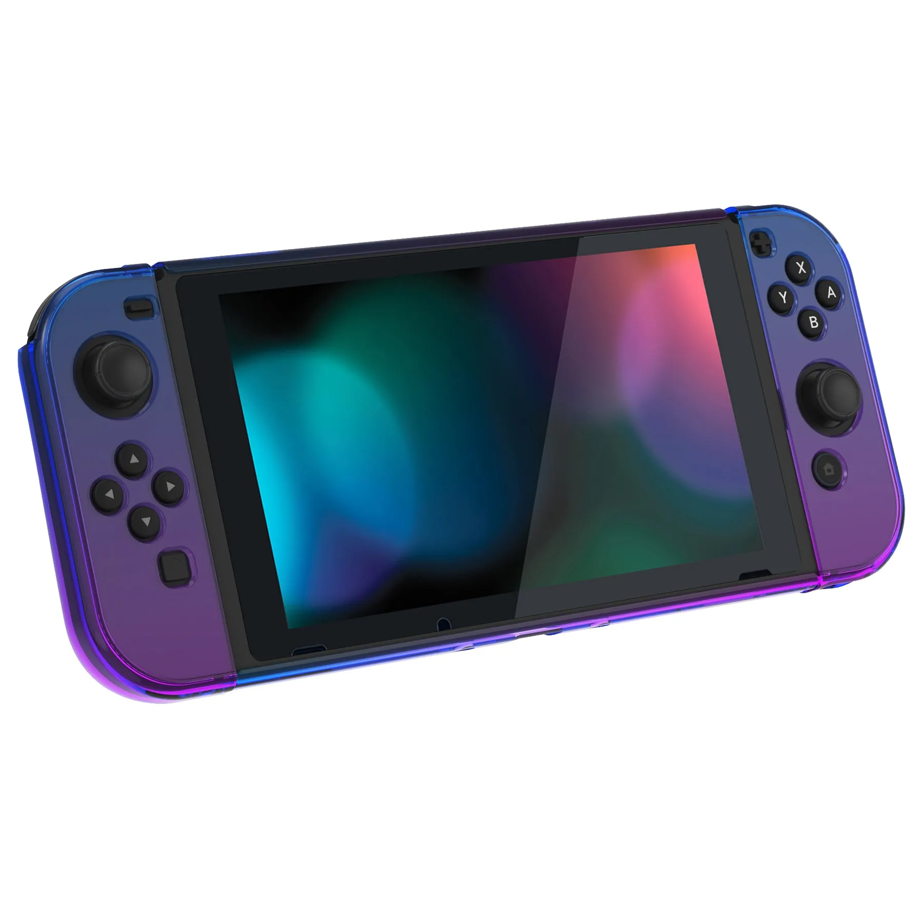 PlayVital UPGRADED Glossy Dockable Case Grip Cover for NS Switch, Ergonomic Protective Case for NS Switch, Separable Protector Hard Shell for Joycon - Gradient Translucent Bluebell - ANSP3007