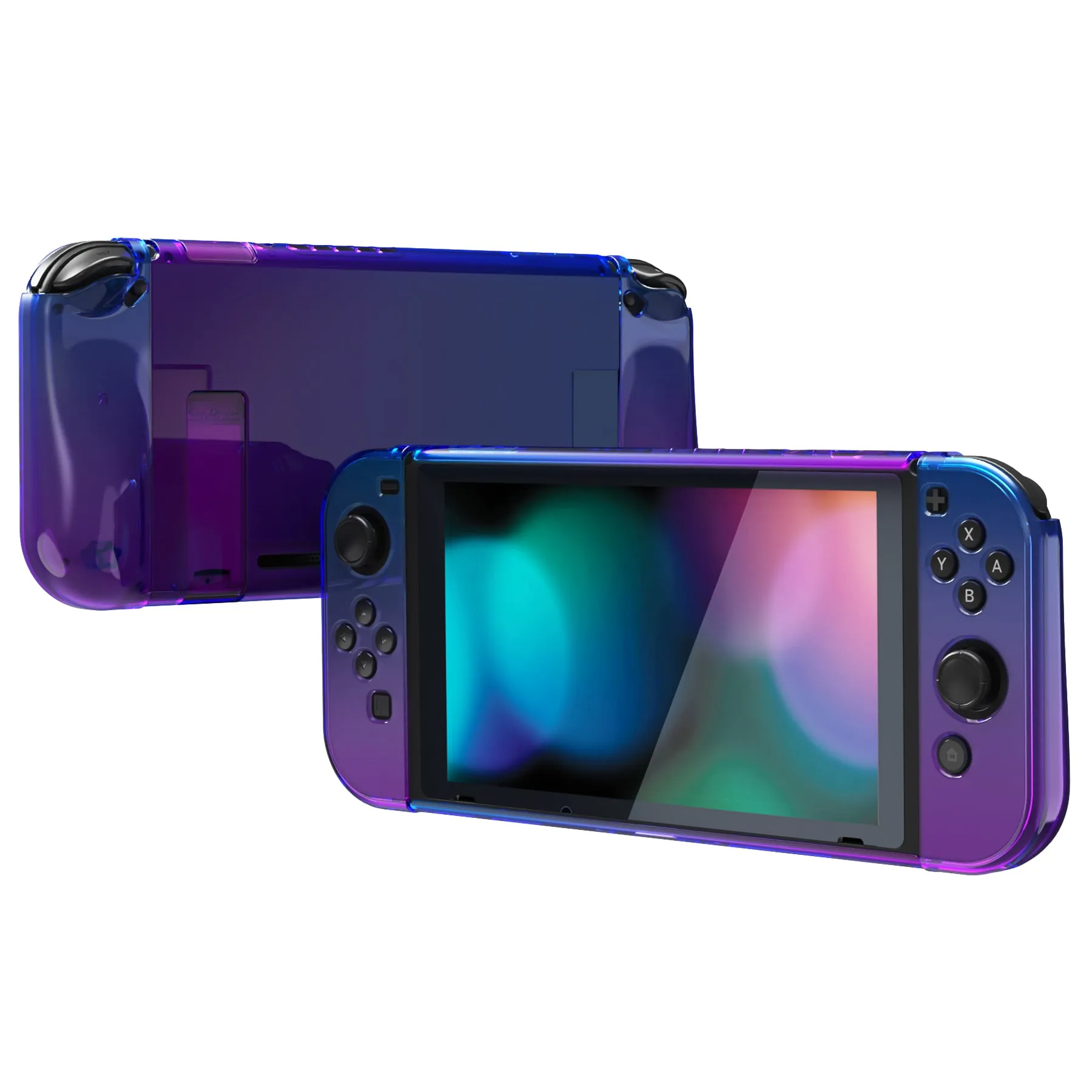 PlayVital UPGRADED Glossy Dockable Case Grip Cover for NS Switch, Ergonomic Protective Case for NS Switch, Separable Protector Hard Shell for Joycon - Gradient Translucent Bluebell - ANSP3007