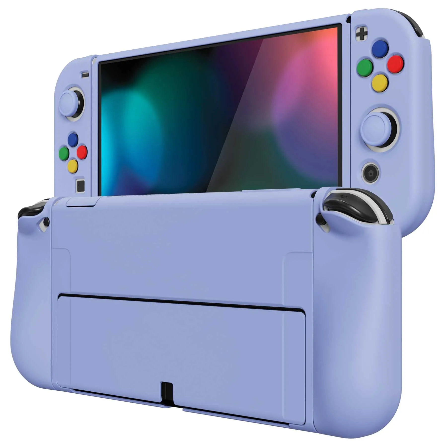 PlayVital ZealProtect Soft Protective Case for Nintendo Switch OLED, Flexible Protector Joycon Grip Cover for Nintendo Switch OLED with Thumb Grip Caps & ABXY Direction Button Caps - Light Violet - XSOYM5003