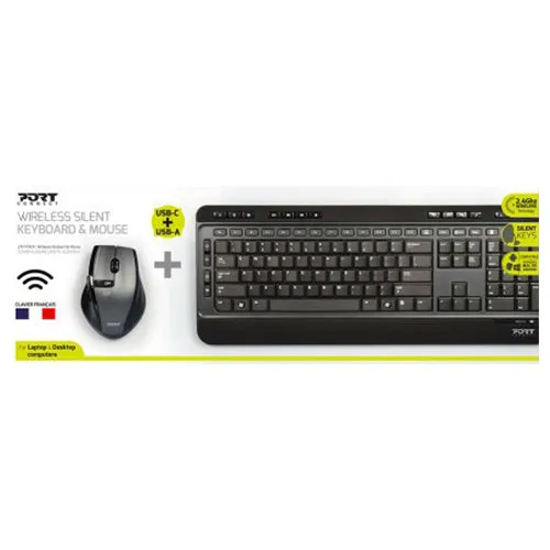 Port Connect Qwerty Wireless Silent Keyboard & Mouse - Black | 900901-UK