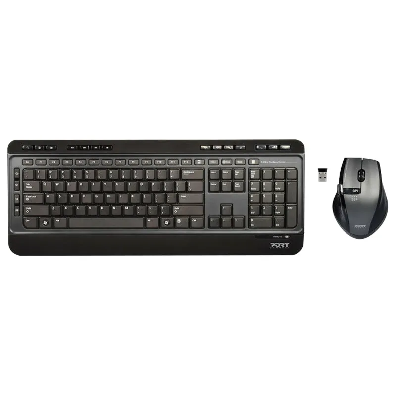 Port Connect Qwerty Wireless Silent Keyboard & Mouse - Black | 900901-UK