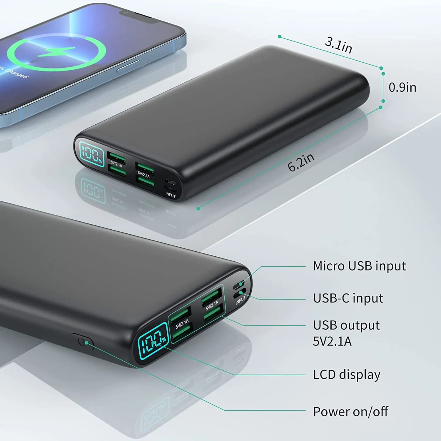 Portable Charger 38800mAh,LCD Display Power Bank,4 USB Outputs Battery Pack