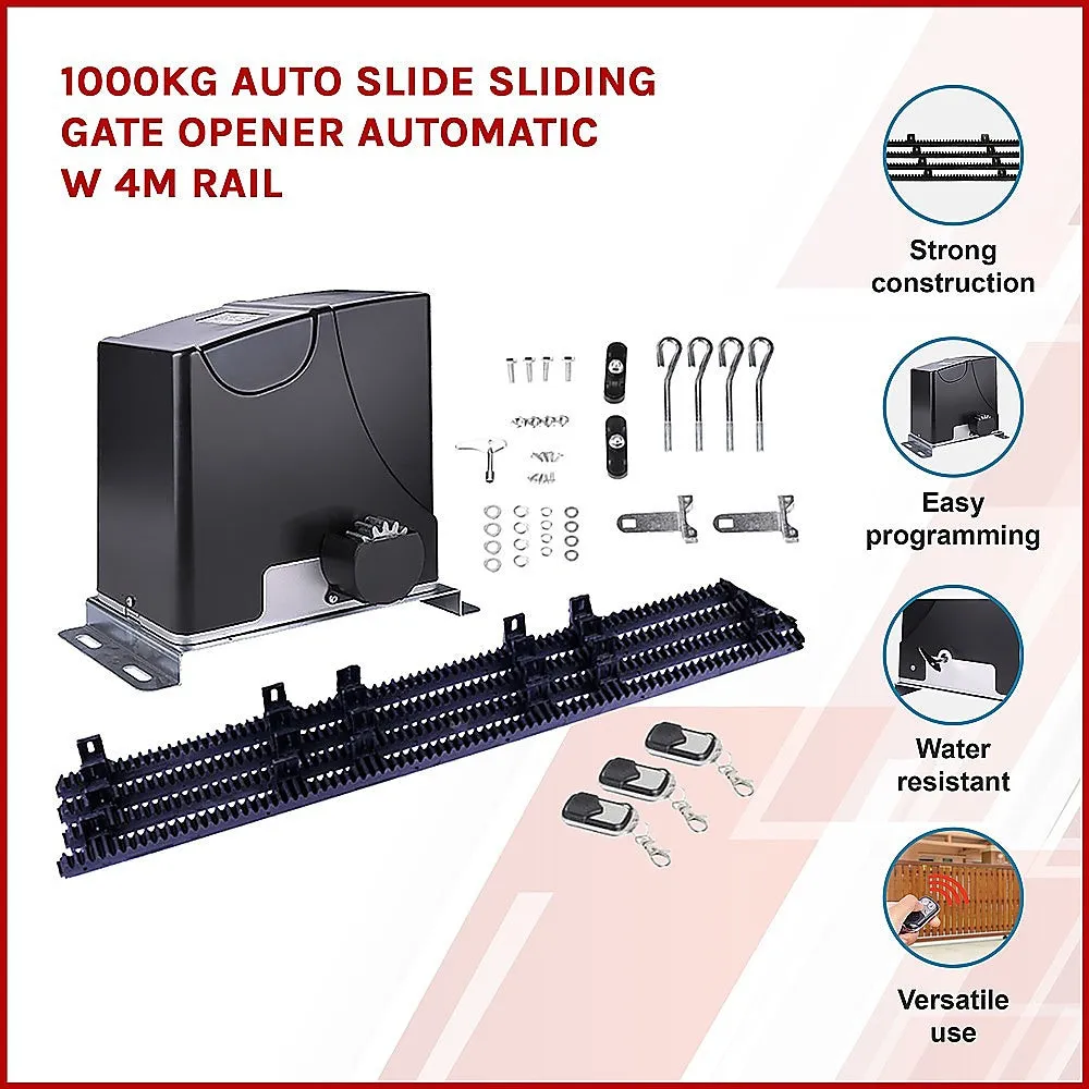 Powerful 1000KG Sliding Gate Opener w 4m Rail, 3 Remotes