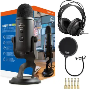 Professional Title: "Yeti USB Microphone (Blackout) Bundle with Knox Gear Headphones and Pop Filter - 3 Items"