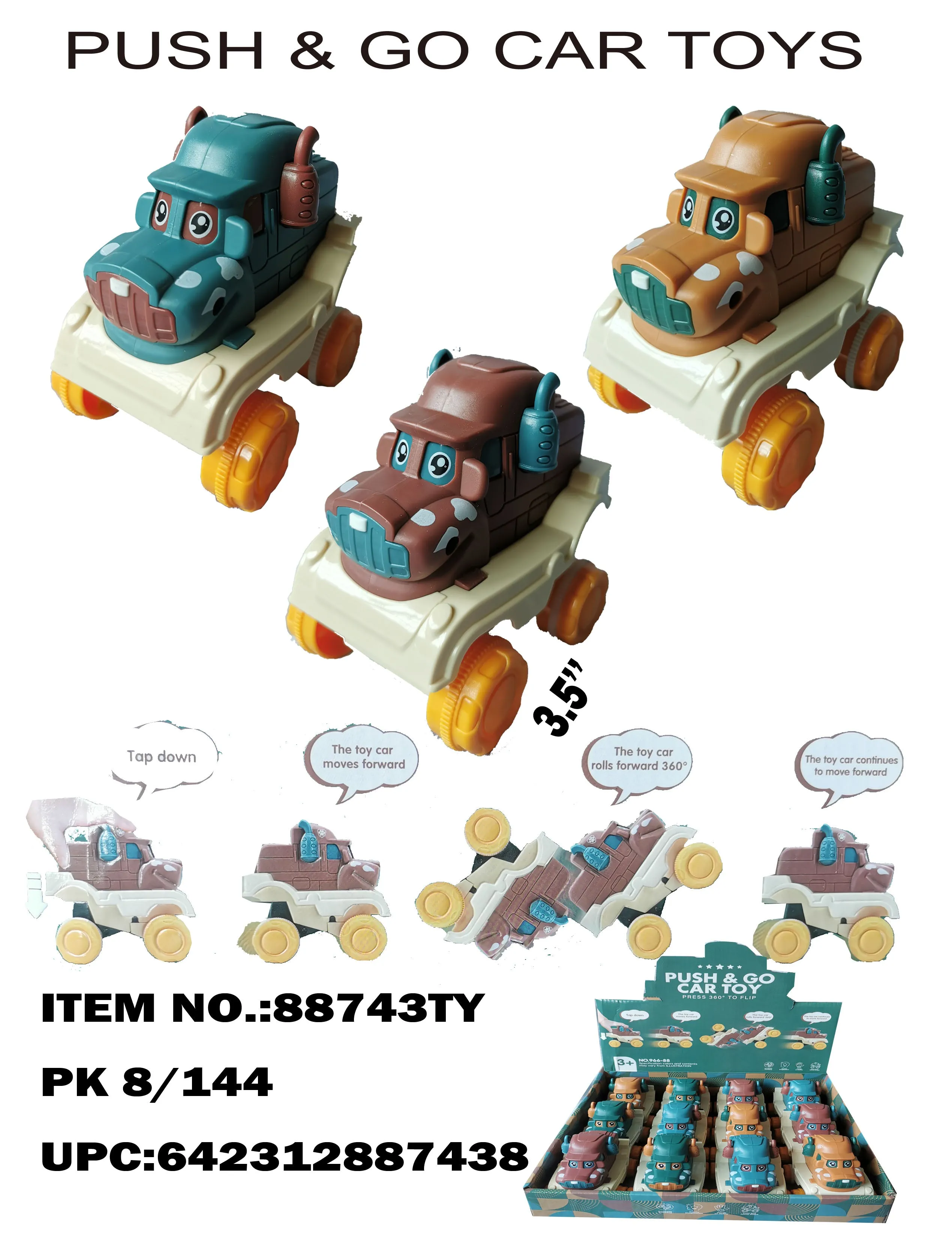 PUSH N GO FLIP CARTOON CAR