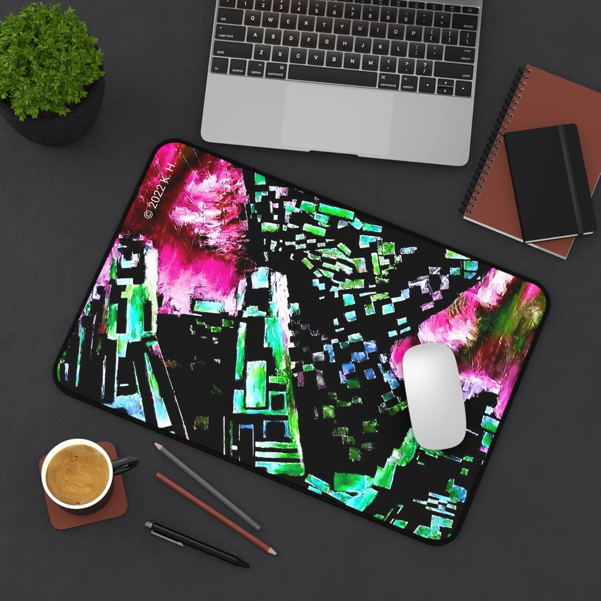 "Digital Drift" (Magenta/Emerald): Gaming Mouse Pad/Desk Mat