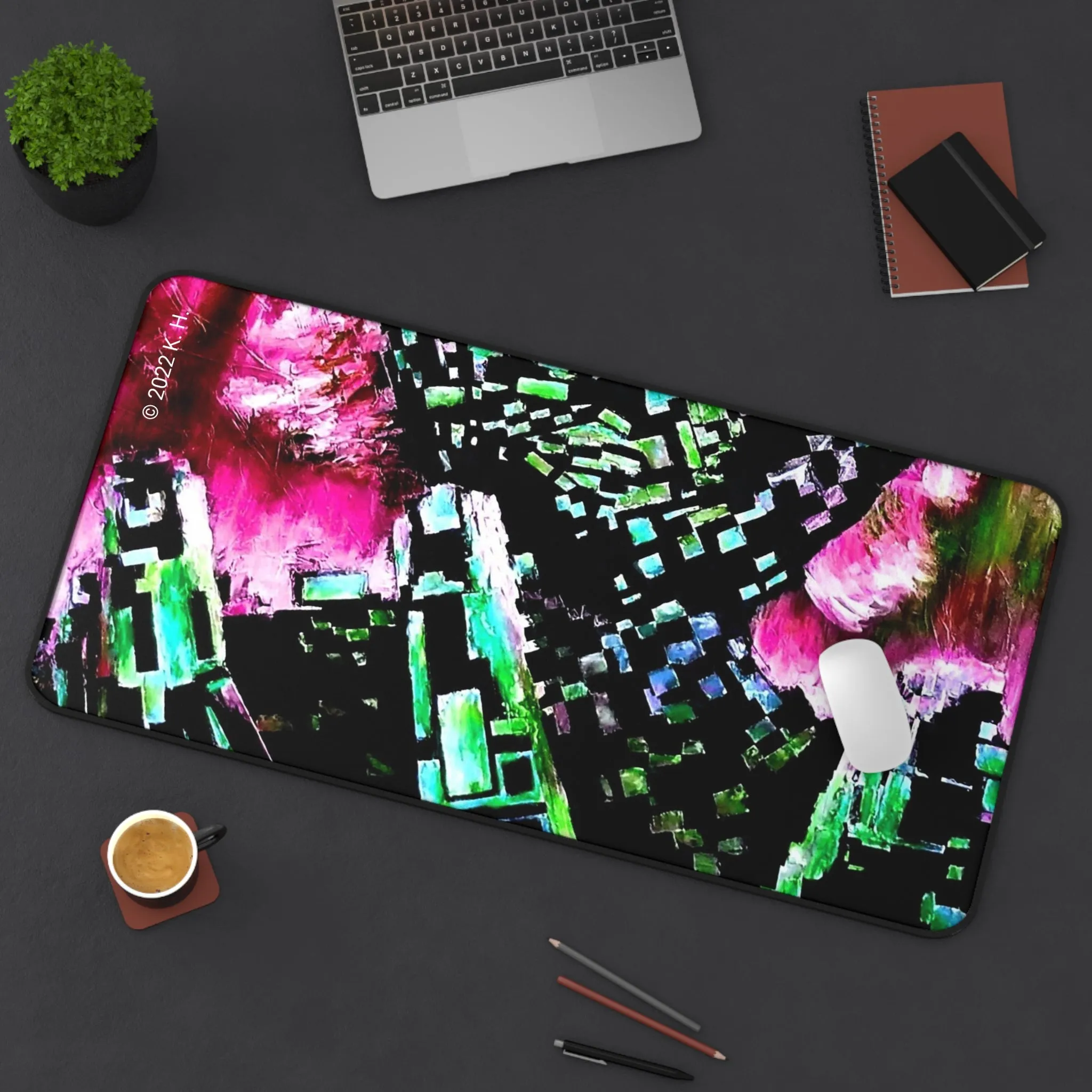 "Digital Drift" (Magenta/Emerald): Gaming Mouse Pad/Desk Mat