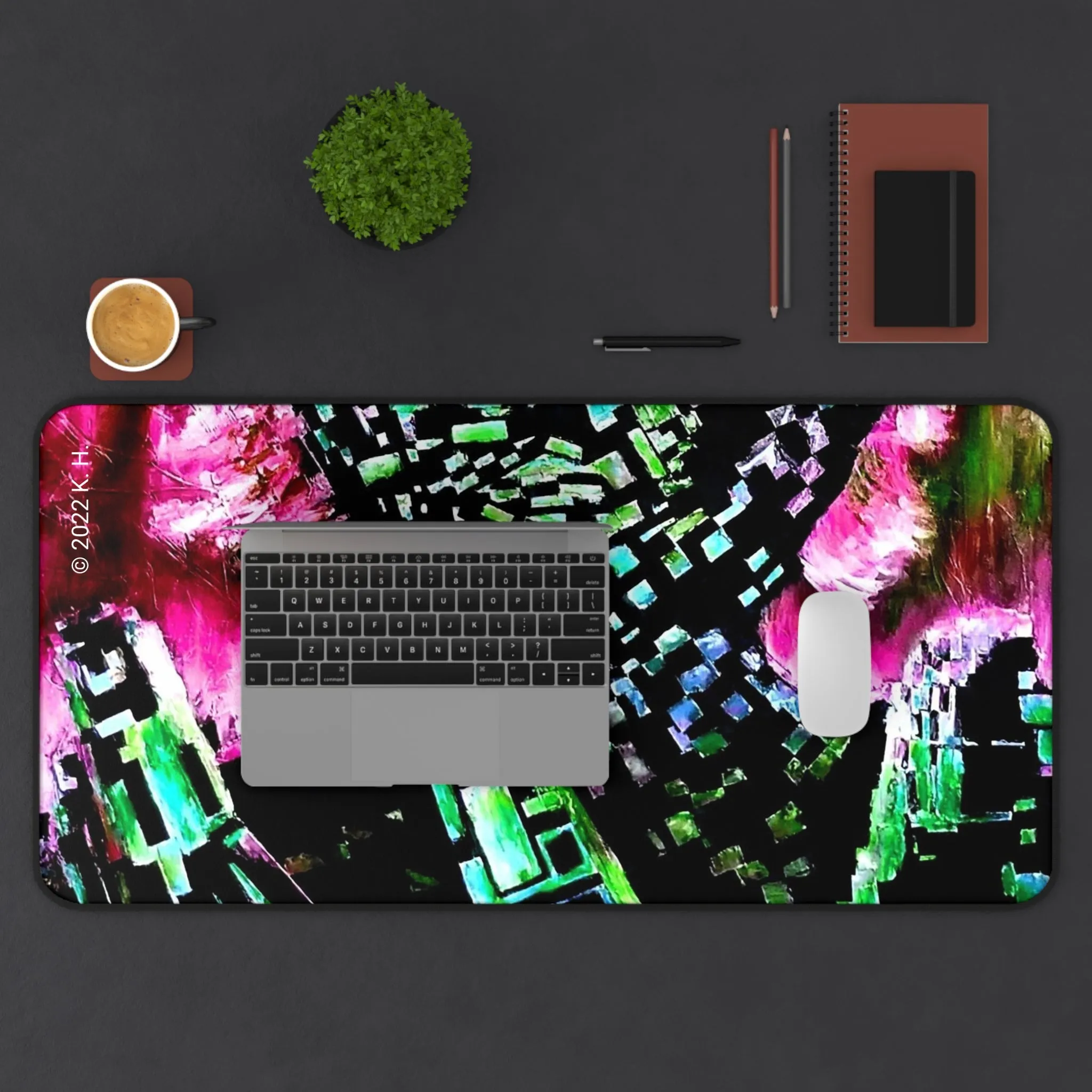 "Digital Drift" (Magenta/Emerald): Gaming Mouse Pad/Desk Mat