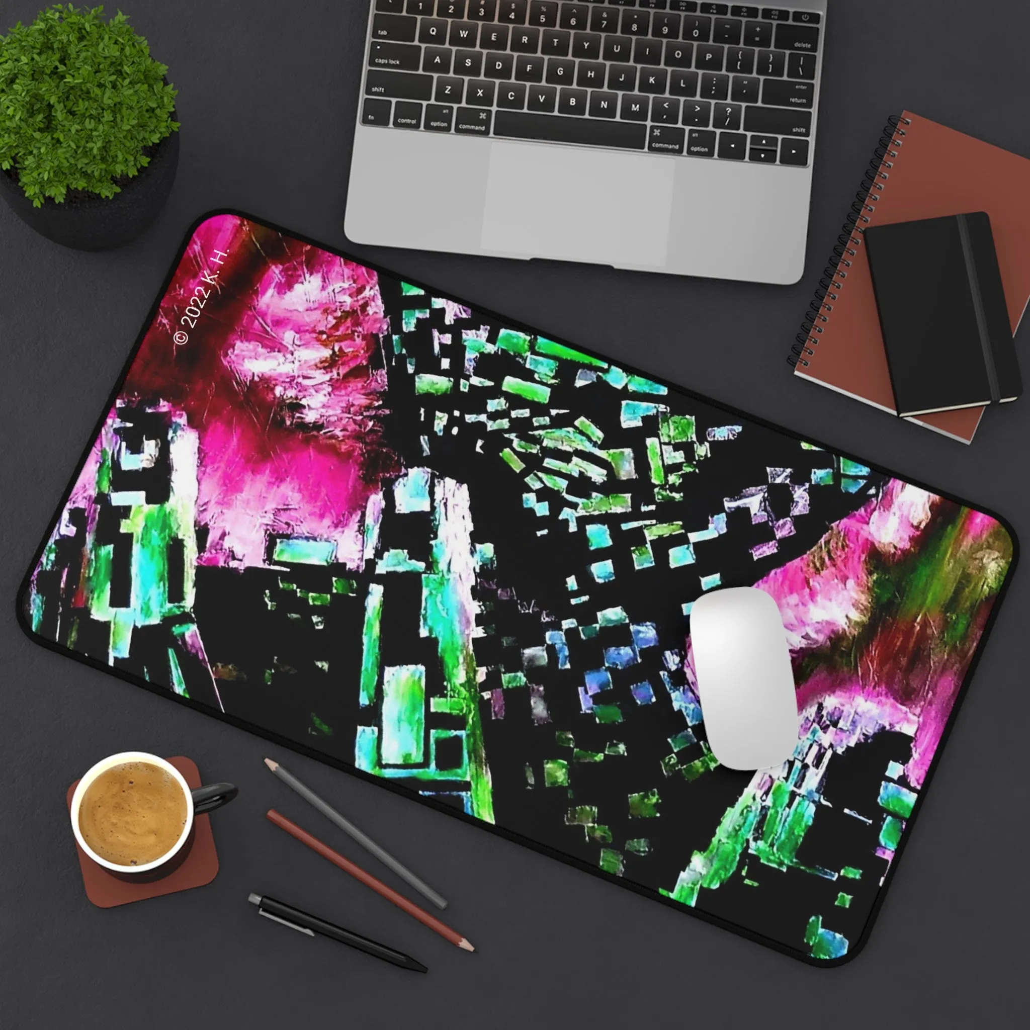 "Digital Drift" (Magenta/Emerald): Gaming Mouse Pad/Desk Mat