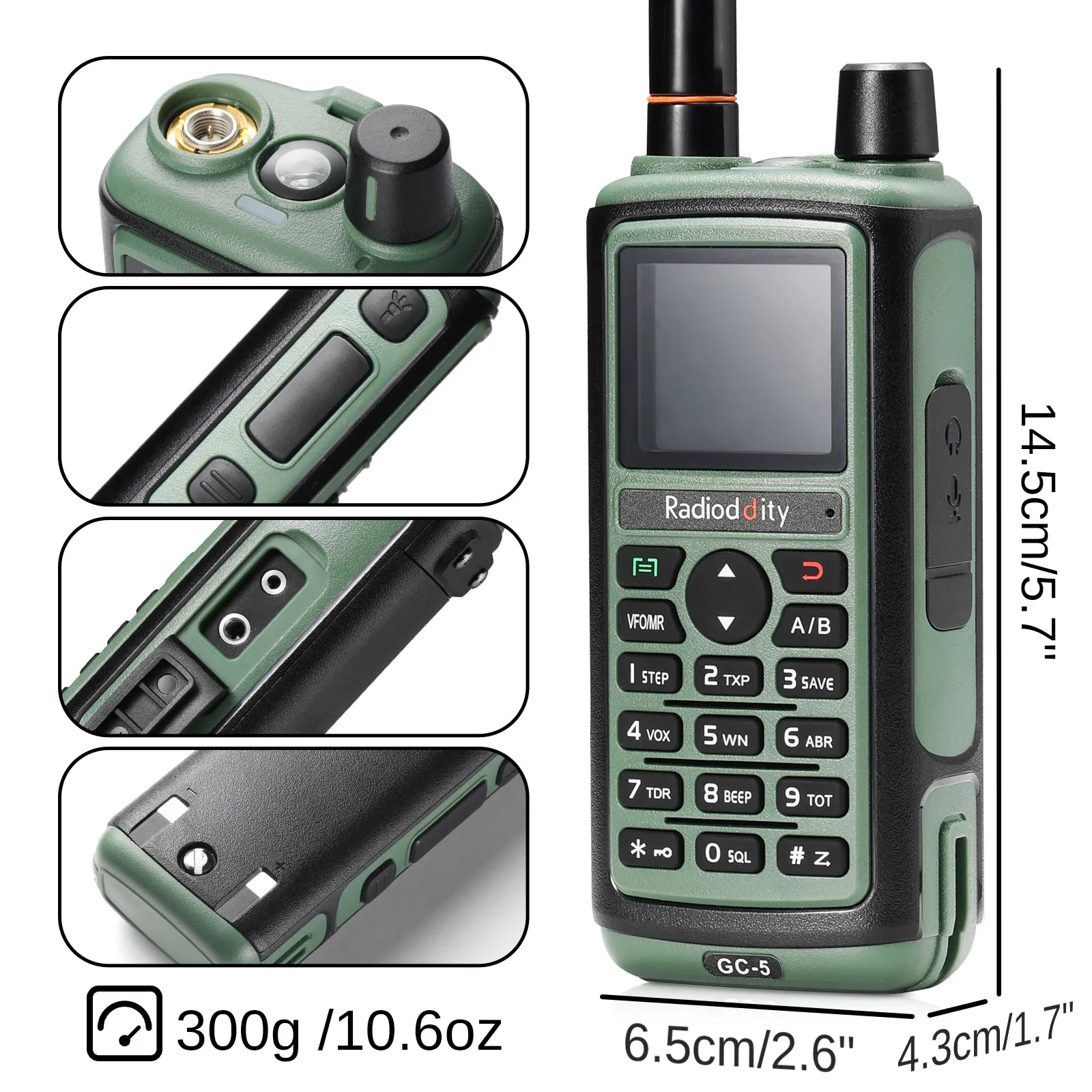 Radioddity GC-5 | Dual Band | 5W | 999 CH | Remote Frequency Copy | Color Screen | 1800mAh | NOAA FM RX