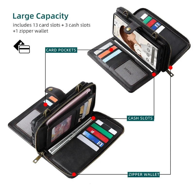 Removable Zipper Wallet Case Multi Cards Flip Case With Shoulder Strap For Google Pixel 8 7