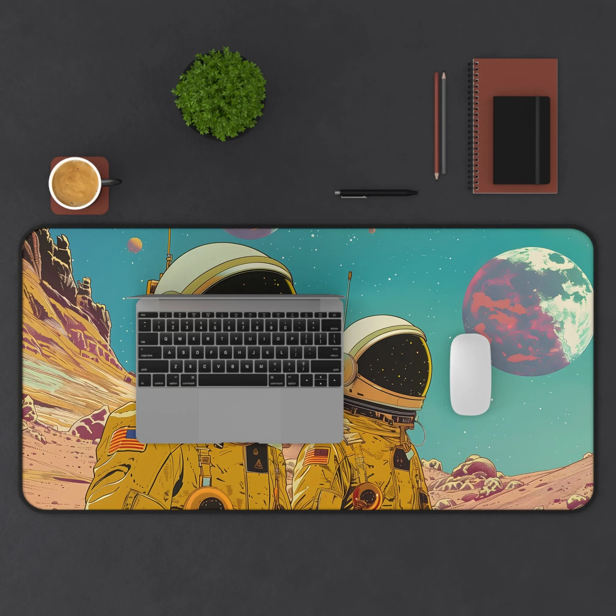 Retro Astronauts in Space Large Mouse Pad - 2 Sizes