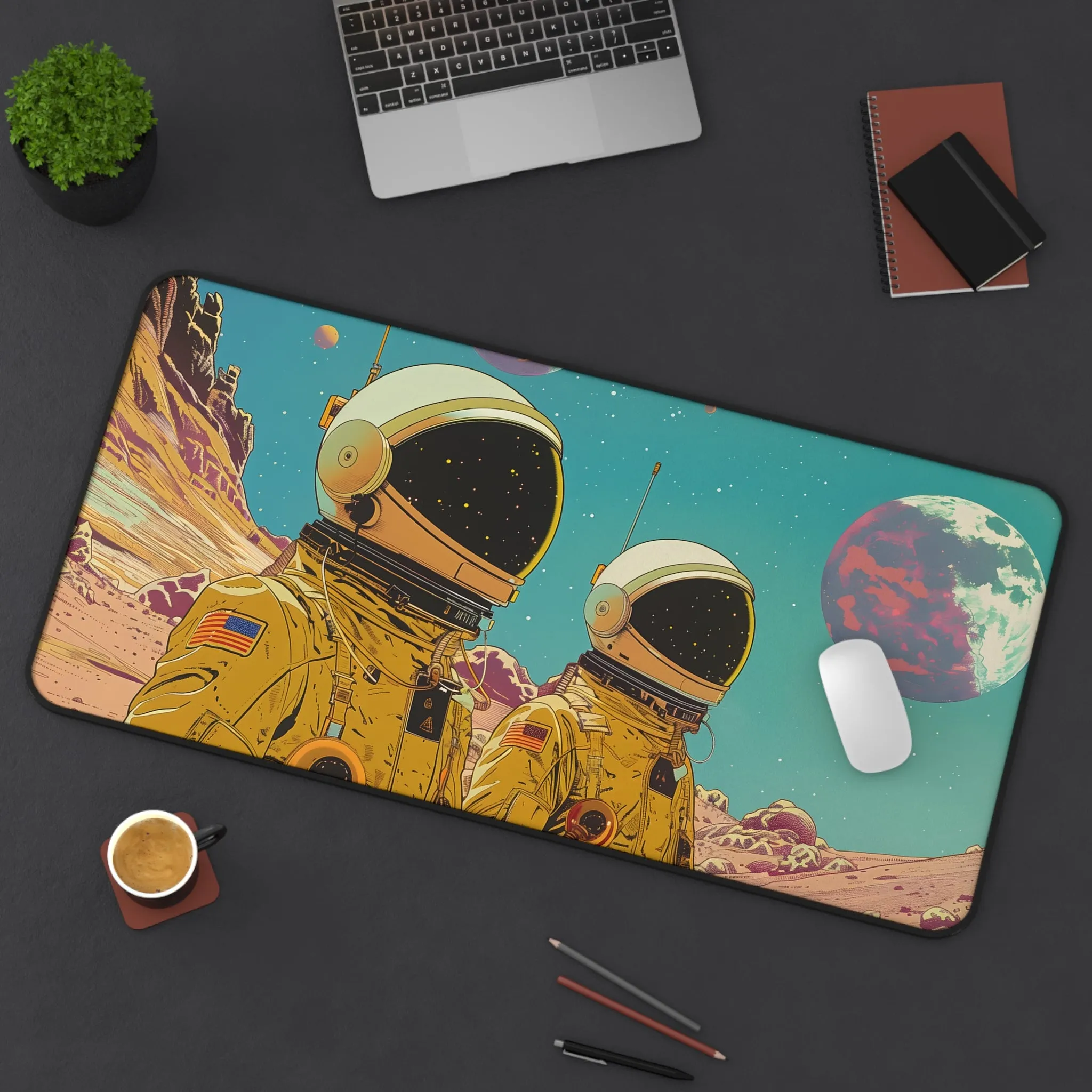 Retro Astronauts in Space Large Mouse Pad - 2 Sizes