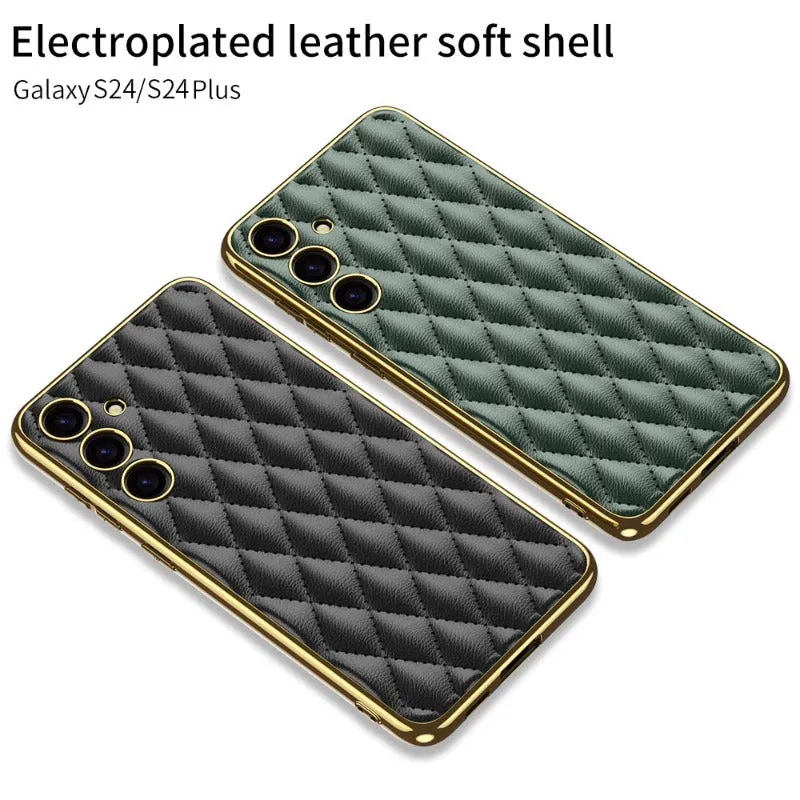 Rhombus Leather Plating Case For Samsung Galaxy S24 S23