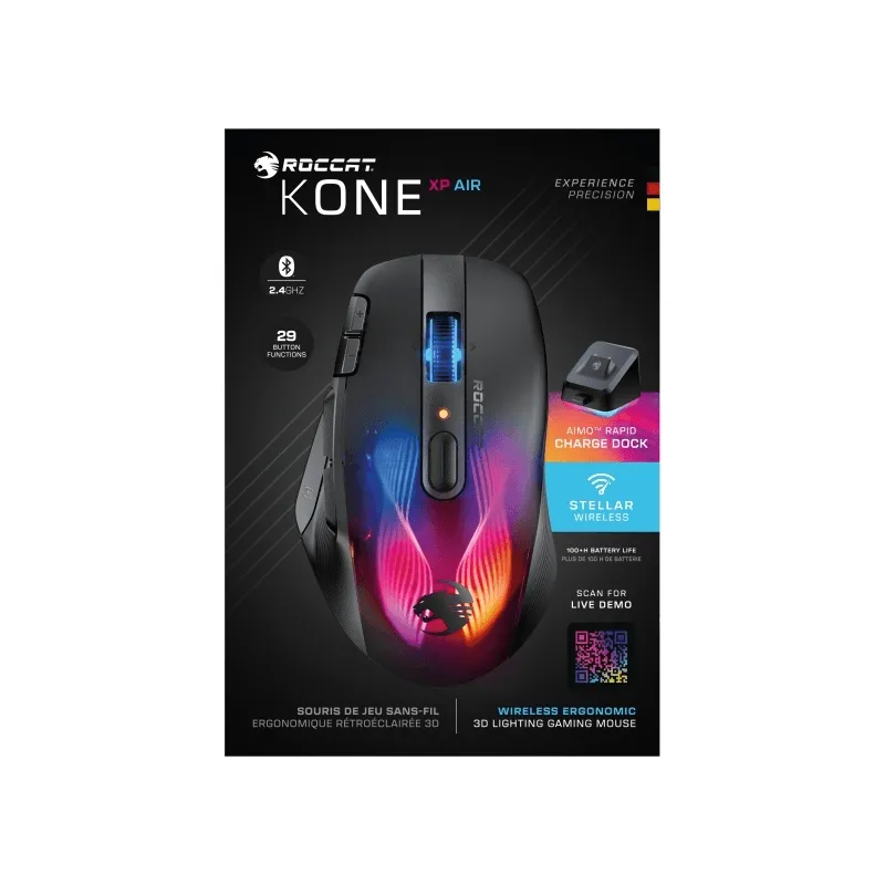 ROCCAT Mouse Kone XP Air Wireless Gaming with Charging Dock Black