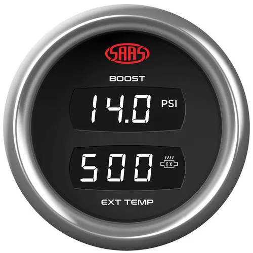 Saas 52mm 2 Inch Car Dual Digital Boost Gauge 0-30 Psi Exhaust Temperature 0°-900° TRAX  SG911240