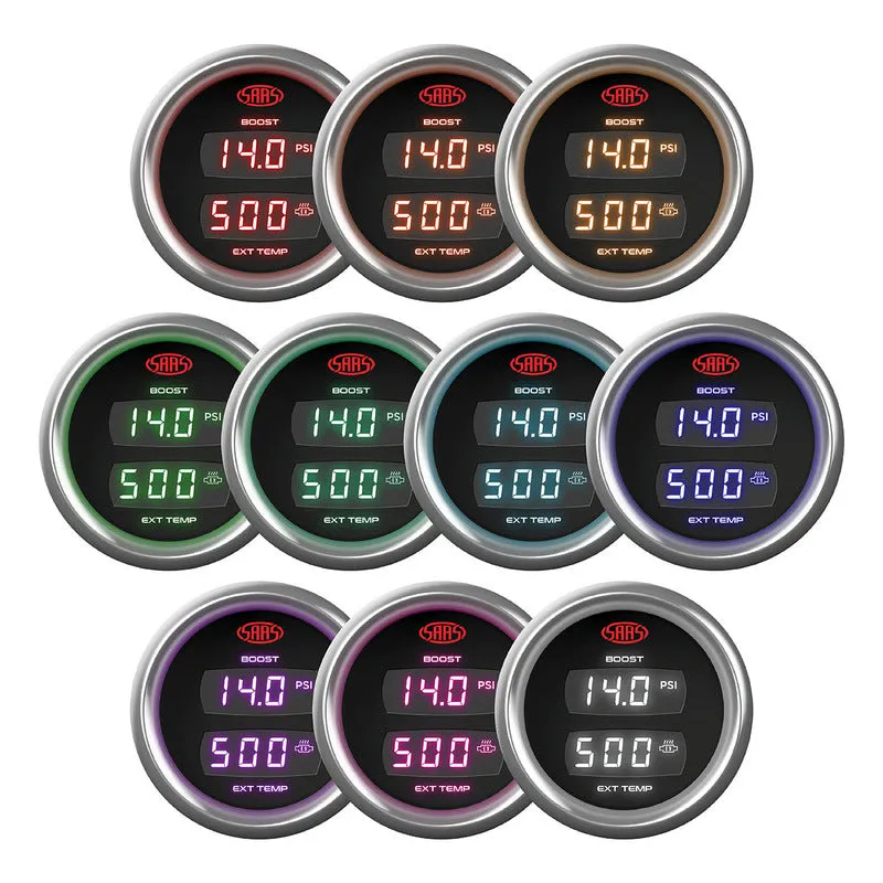 Saas 52mm 2 Inch Car Dual Digital Boost Gauge 0-30 Psi Exhaust Temperature 0°-900° TRAX  SG911240