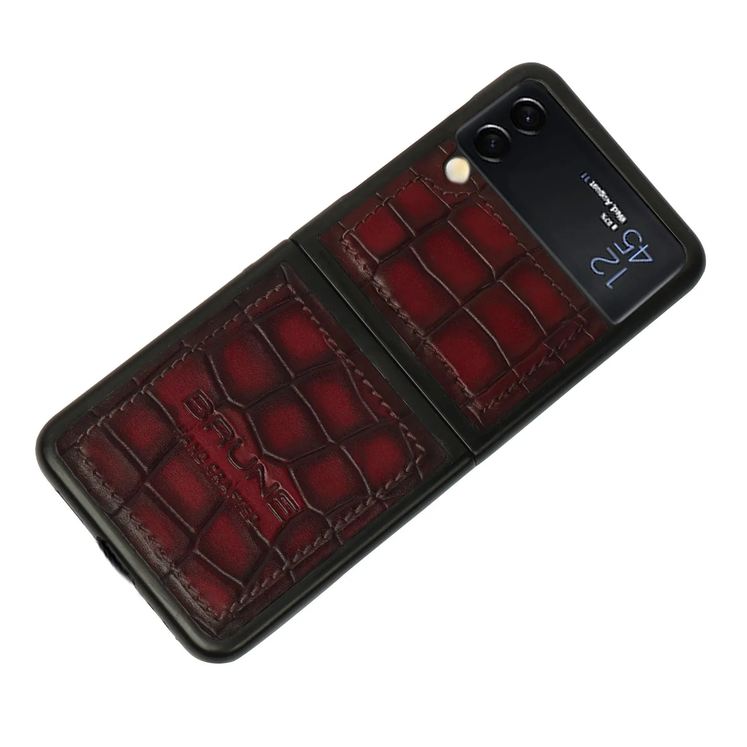 Samsung Galaxy Flip Series Wine Deep Croco Textured Leather Mobile Cover by Brune & Bareskin