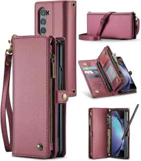 Samsung Galaxy Z Fold 5 Wallet S Pen Holder PU Leather Strap Wristlet Flip  Magnetic Closure Card Holder