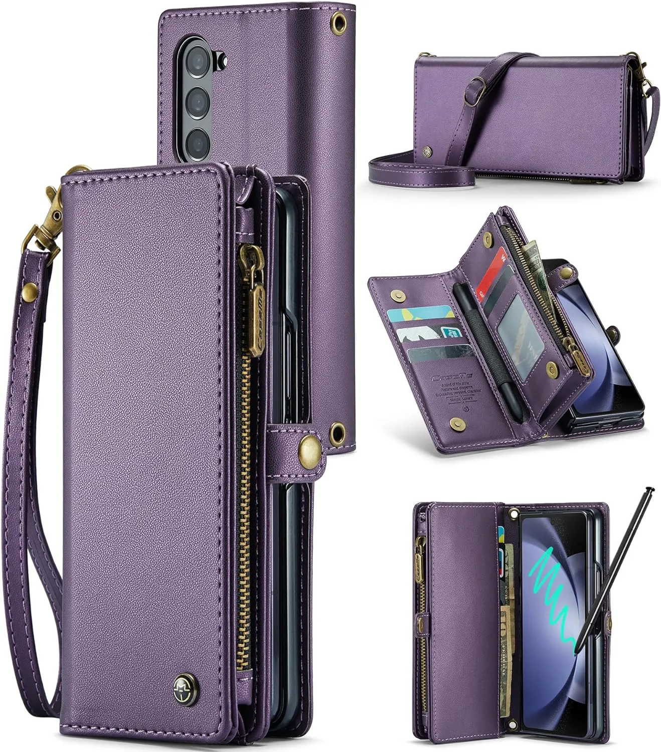 Samsung Galaxy Z Fold 5 Wallet S Pen Holder PU Leather Strap Wristlet Flip  Magnetic Closure Card Holder