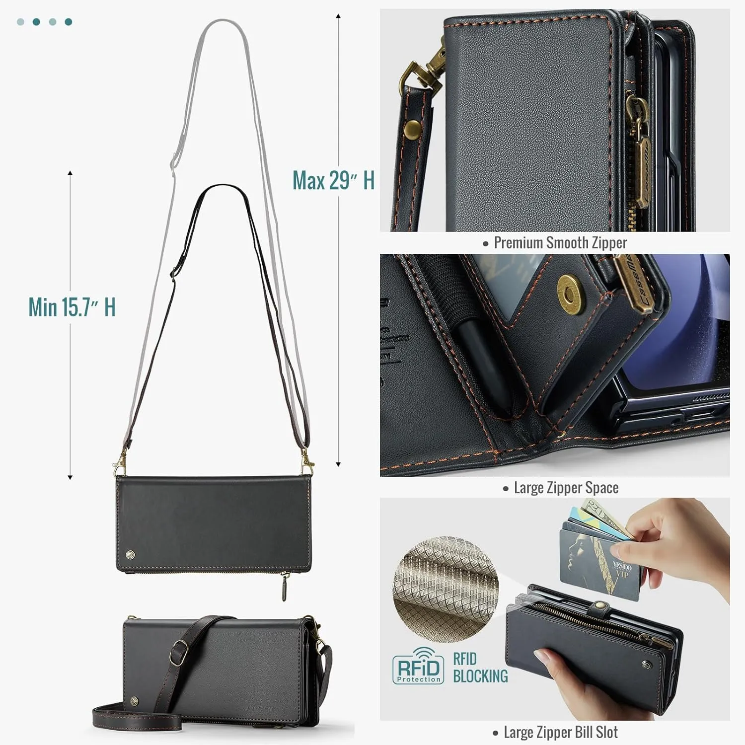 Samsung Galaxy Z Fold 5 Wallet S Pen Holder PU Leather Strap Wristlet Flip  Magnetic Closure Card Holder