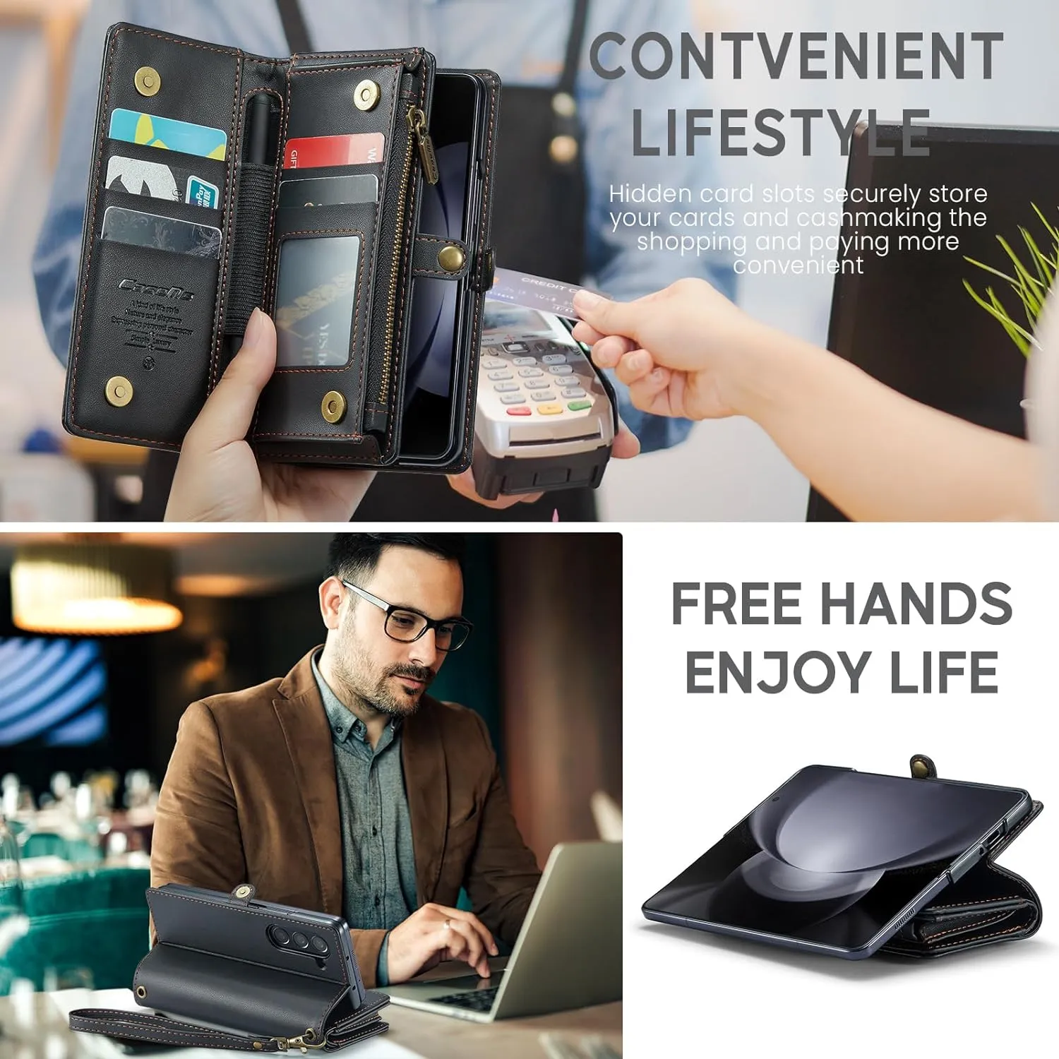 Samsung Galaxy Z Fold 5 Wallet S Pen Holder PU Leather Strap Wristlet Flip  Magnetic Closure Card Holder