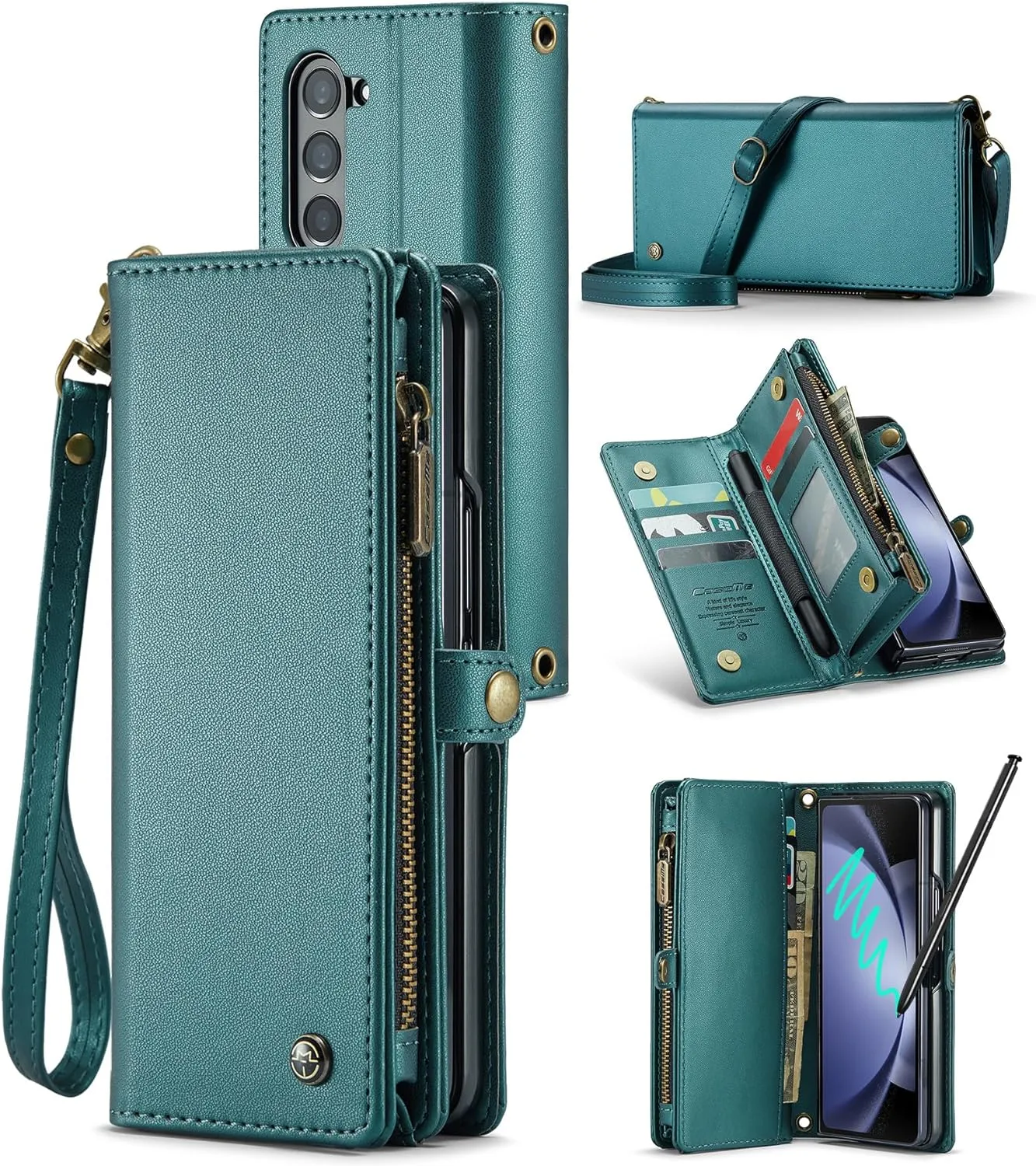 Samsung Galaxy Z Fold 5 Wallet S Pen Holder PU Leather Strap Wristlet Flip  Magnetic Closure Card Holder