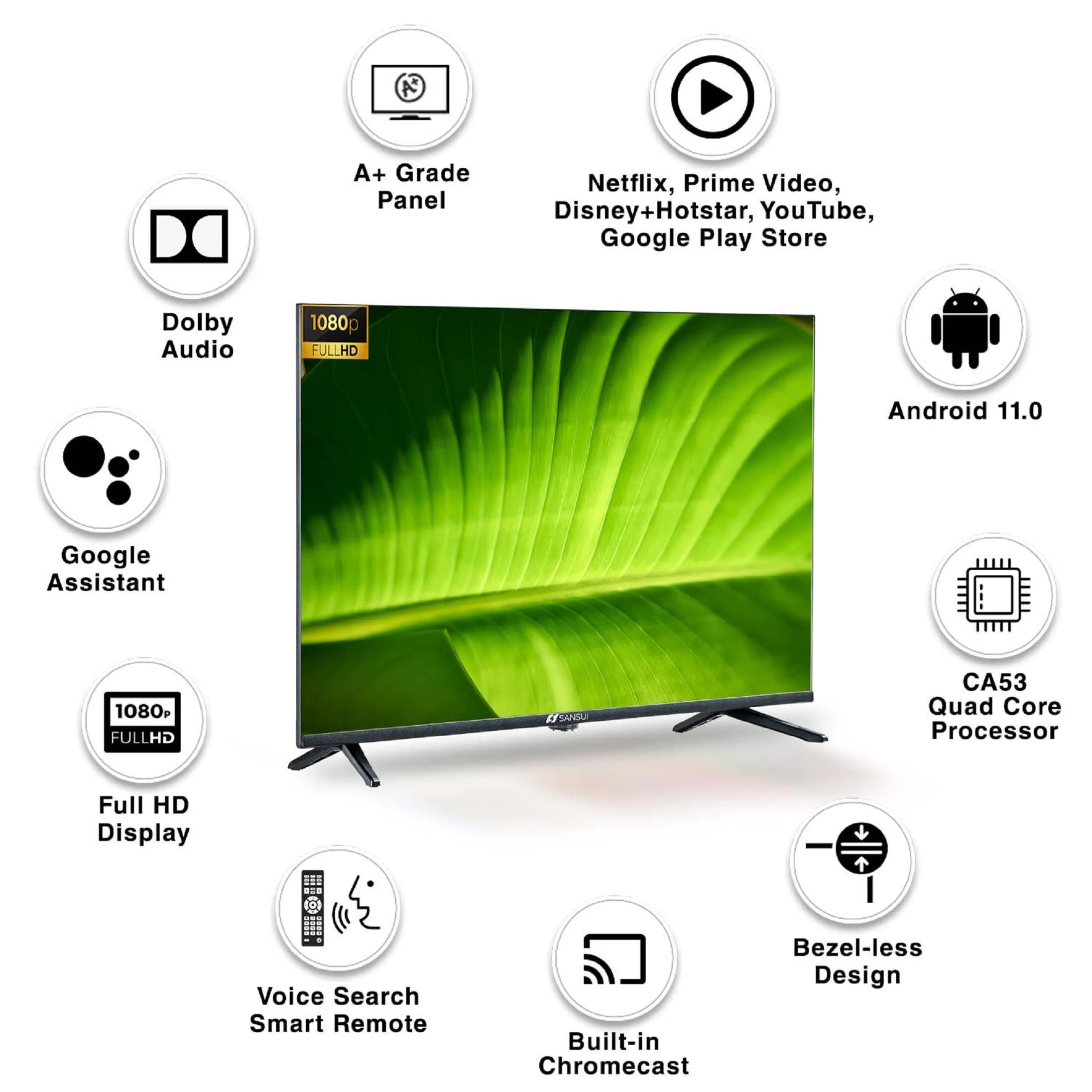 Sansui 102cm (40 inches) Full HD Certified Android LED TV JSW40ASFHD (Midnight Black) With Voice Search Smart Remote