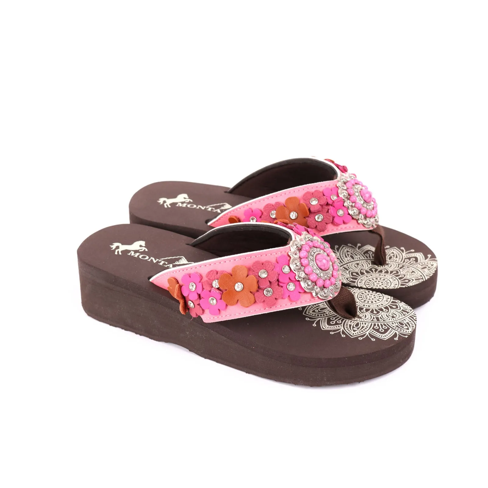 SE97-S096  Mandala Floral Applique Wedge Flip-Flop By Case