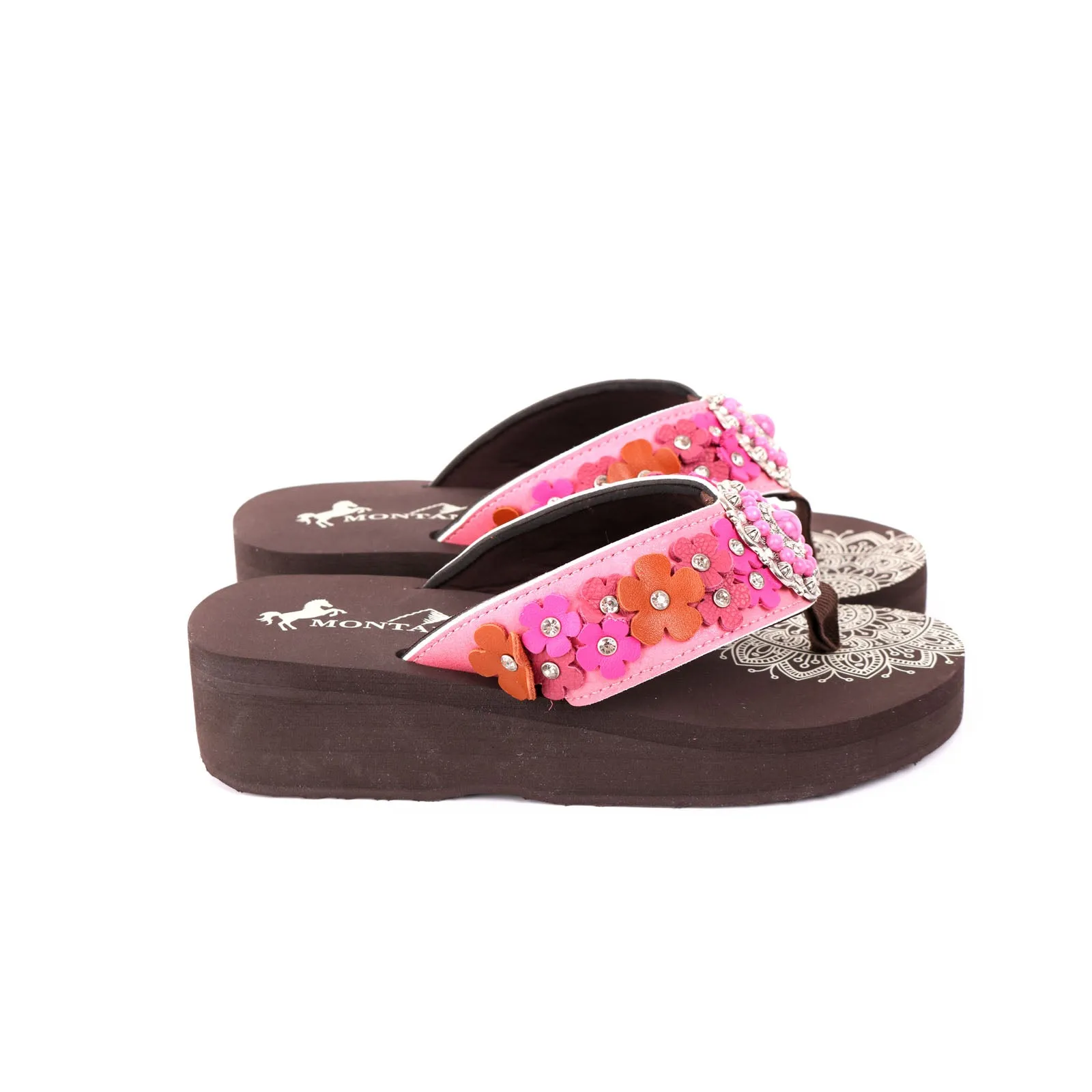 SE97-S096  Mandala Floral Applique Wedge Flip-Flop By Case