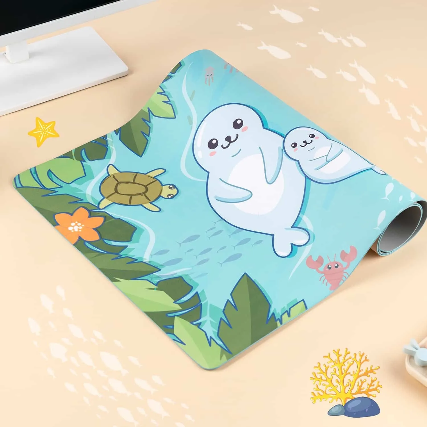 Seal Desk Mat - Blue Beach Waterproof Mousepad