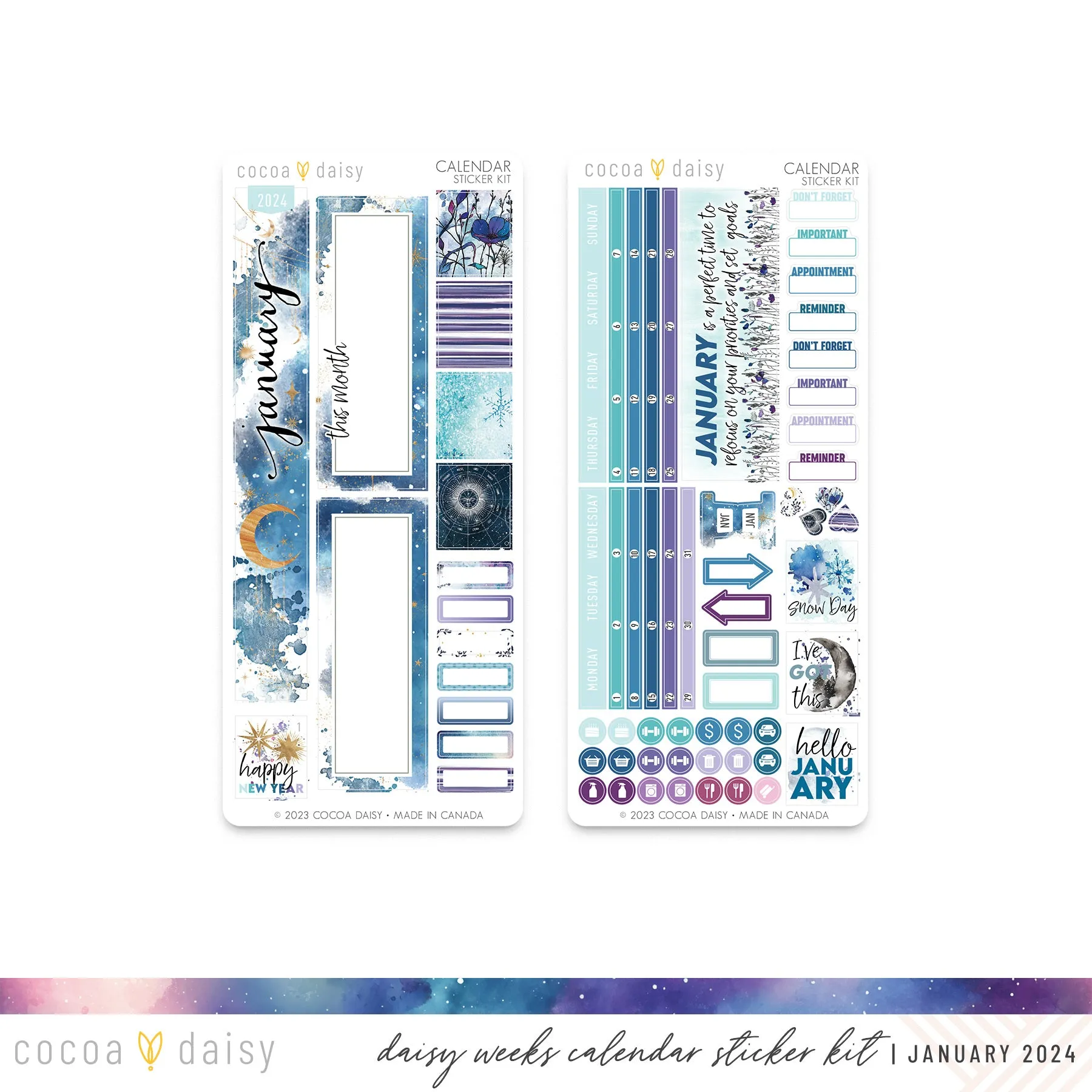 Silent Moon Calendar Stickers for Daisy Weeks January 2024