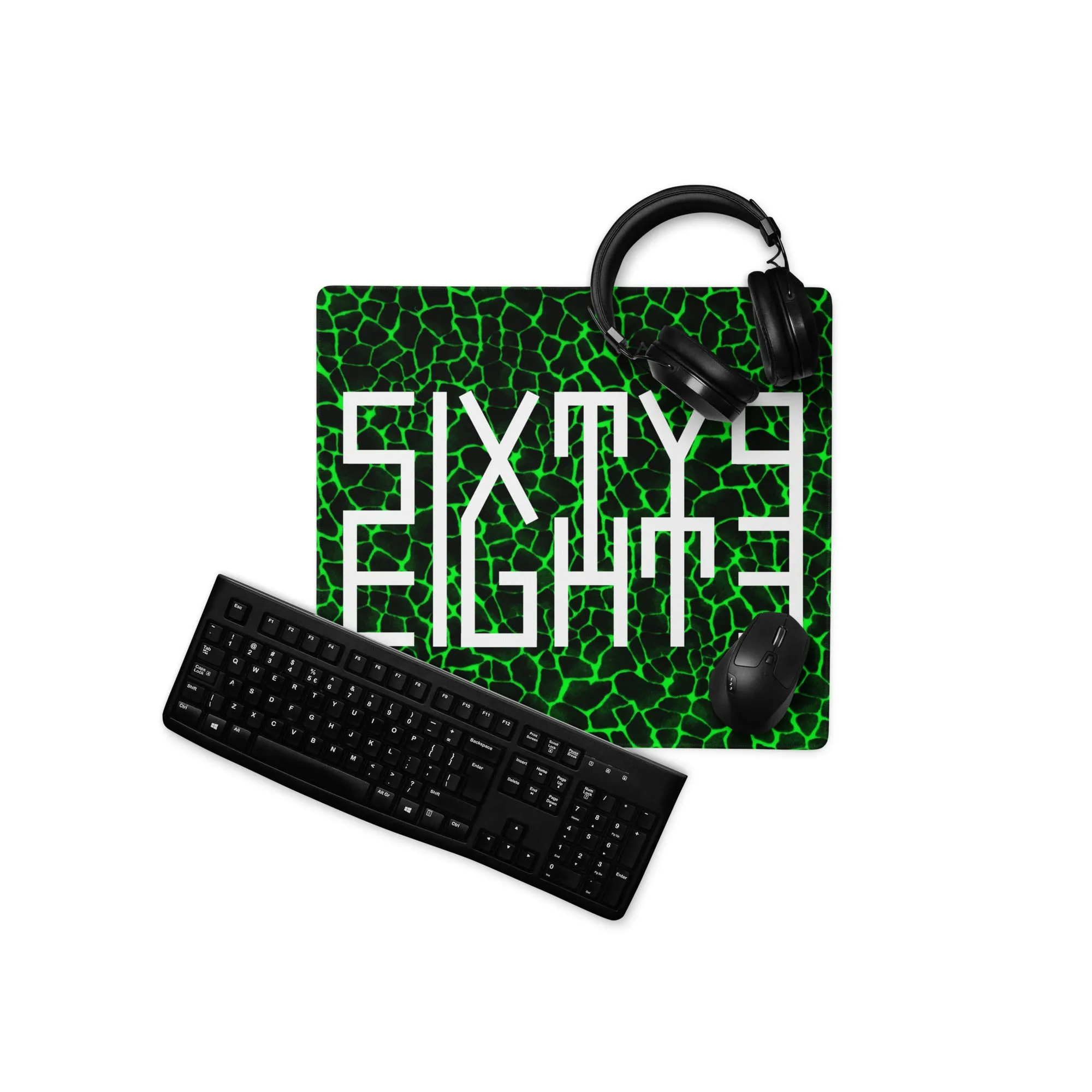 Sixty Eight 93 Logo White Boa Lime Green Gaming Mouse Pad