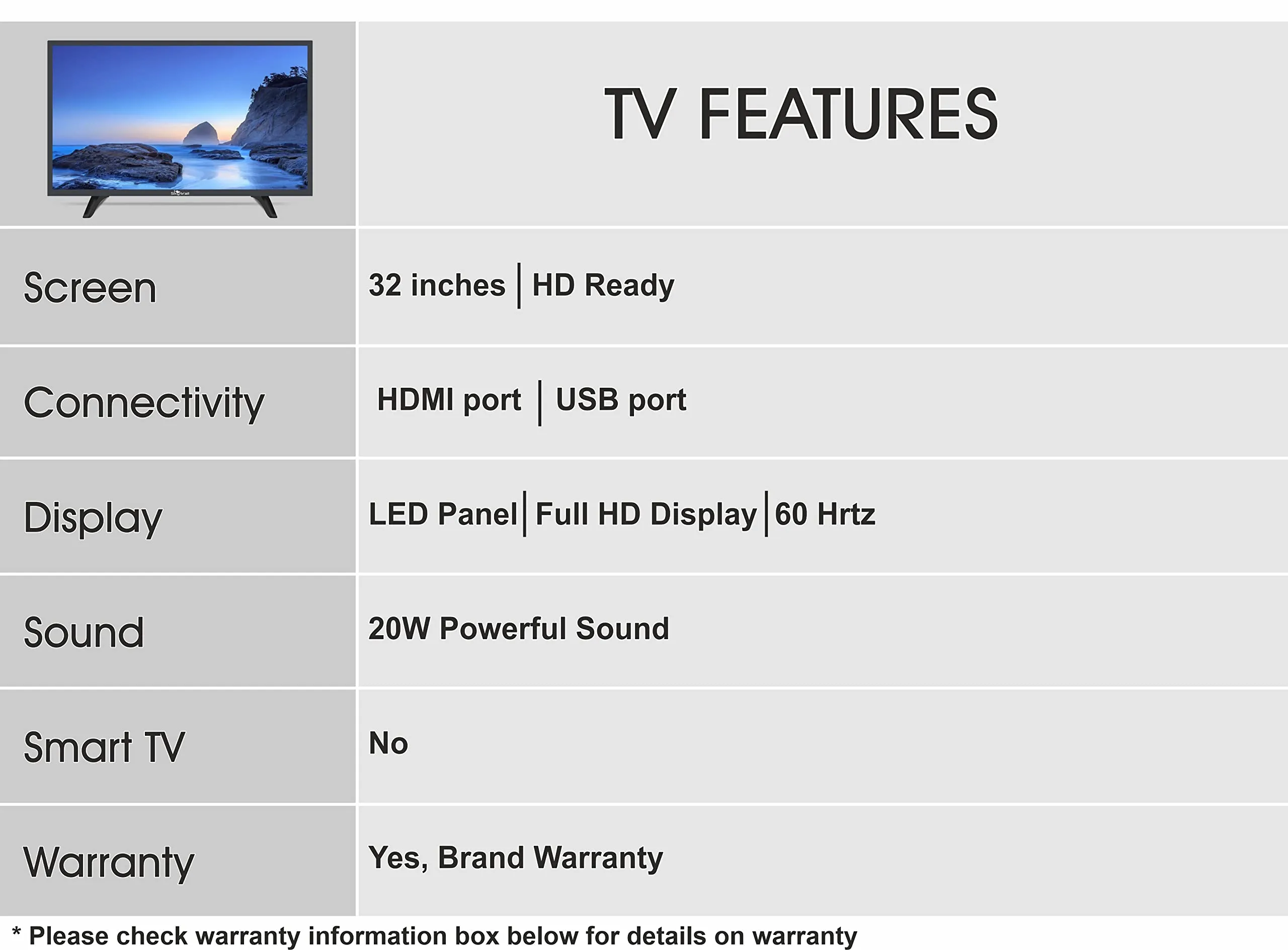 SKYWALL 80 cm (32 inches) HD Ready LED TV 32SWN (Black)