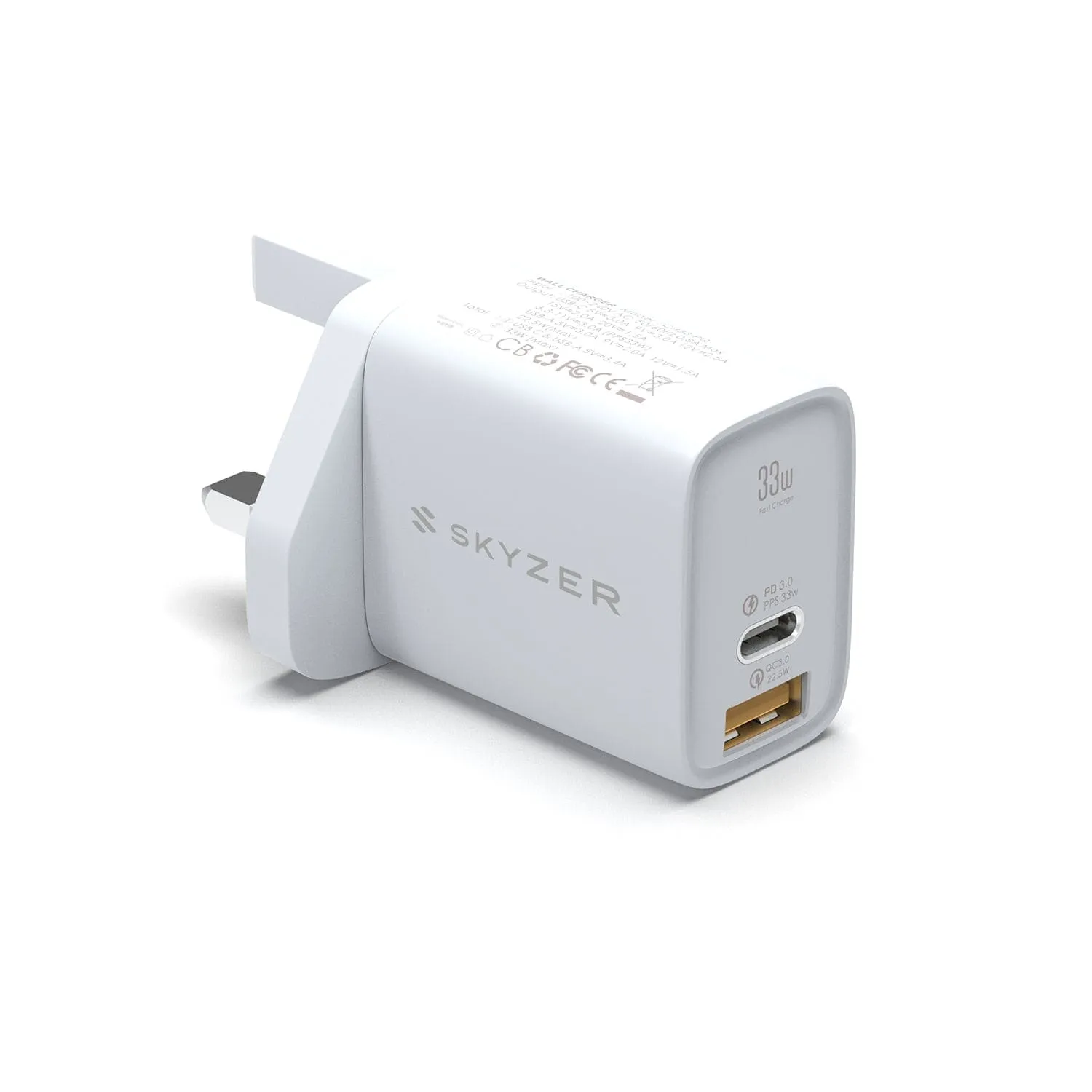 Skyzer PD157 SpeedPro 33W Fast Charging Wall Charger with 1 USB-C   1 USB-A Port