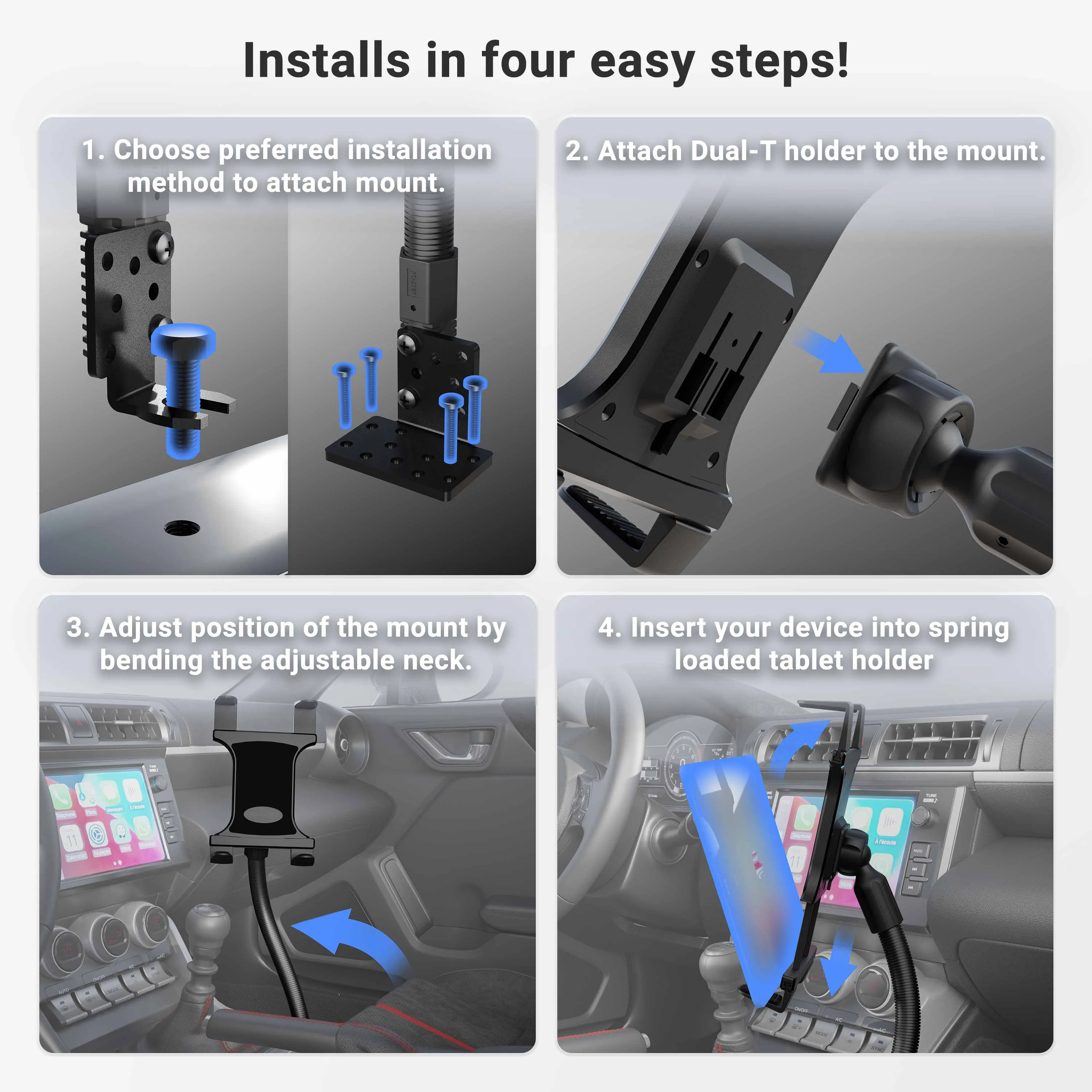 Slim-Grip® Tablet Holder with Seat Rail Mount and 22" Bendable Arm