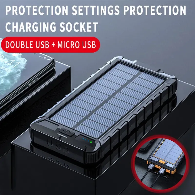 Solar Fast Charging Power Bank Portable 20000mAh Charger Waterproof