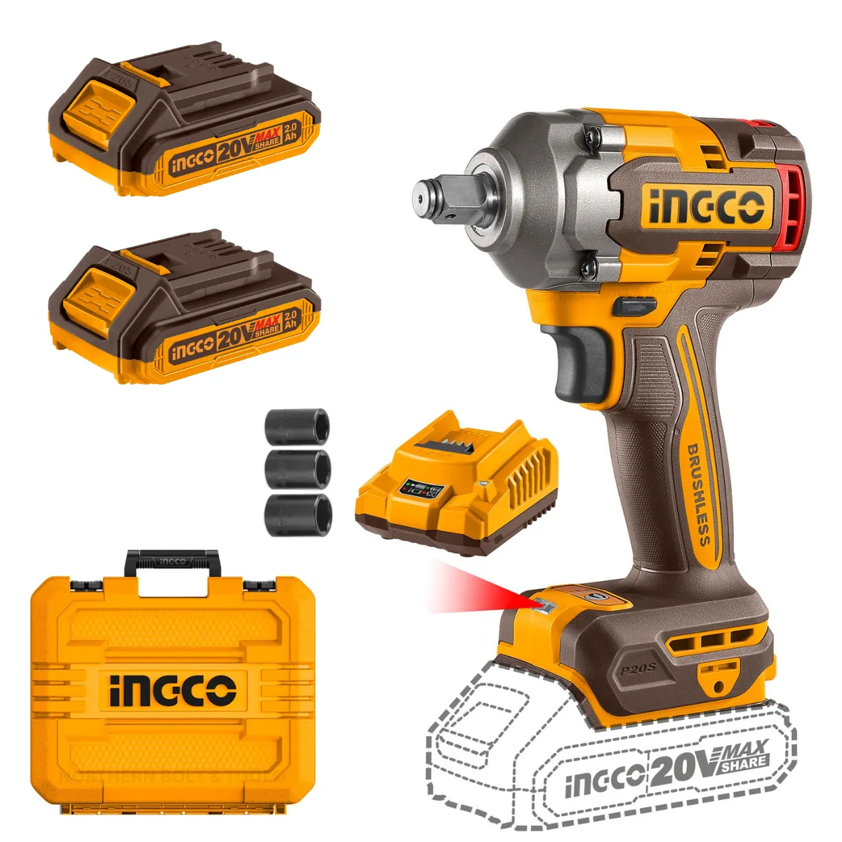 Special - Ingco Cordless Impact Wrench 400Nm 20V Kit