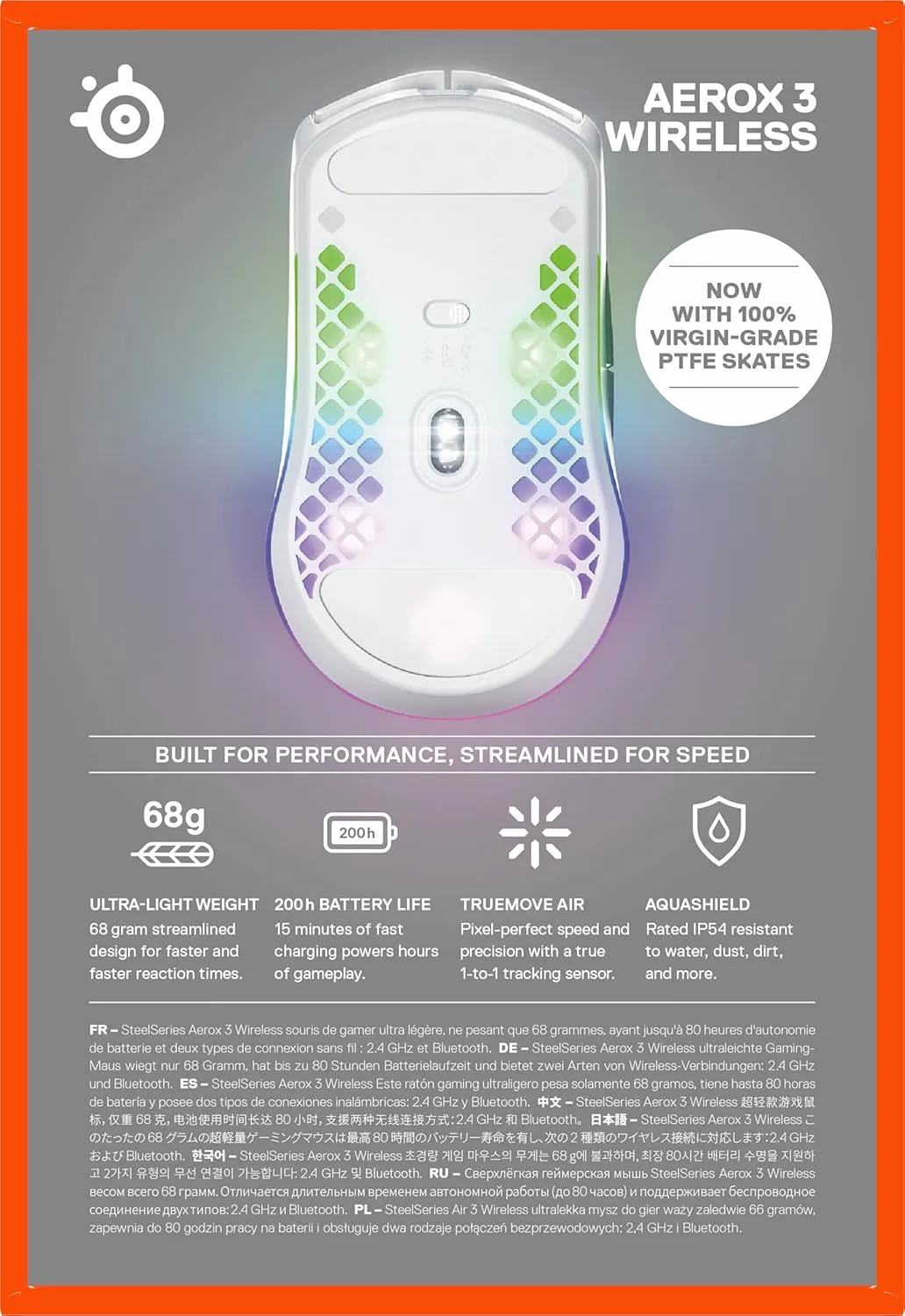 SteelSeries Aerox 3 Wireless RGB Gaming Mouse - Ultra-lightweight, Water-Resistant, 18K DPI Sensor - Snow