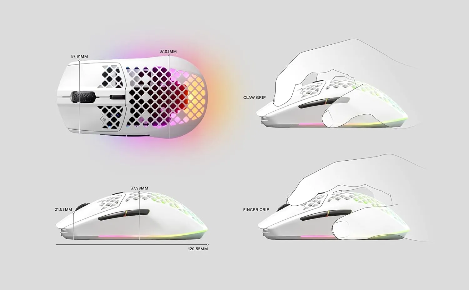 SteelSeries Aerox 3 Wireless RGB Gaming Mouse - Ultra-lightweight, Water-Resistant, 18K DPI Sensor - Snow