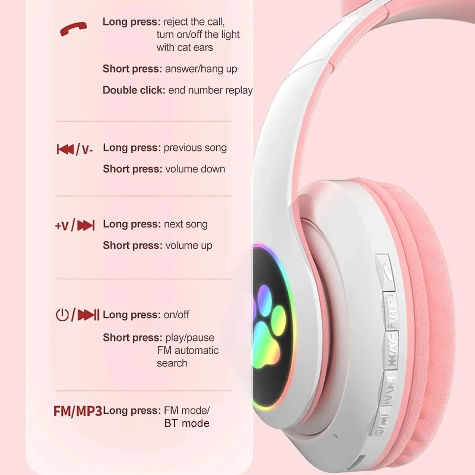 STN-28 Over Ear Music Headset Glowing Cat Ear Headphones Foldable