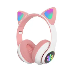 STN-28 Over Ear Music Headset Glowing Cat Ear Headphones Foldable