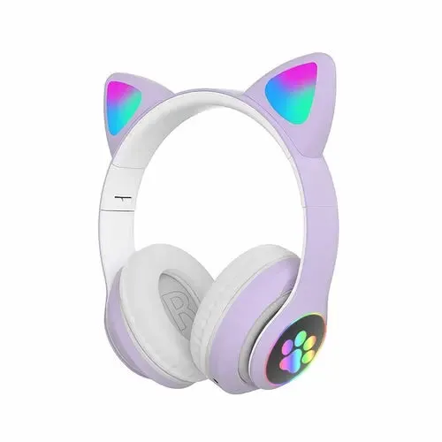 STN-28 Over Ear Music Headset Glowing Cat Ear Headphones Foldable