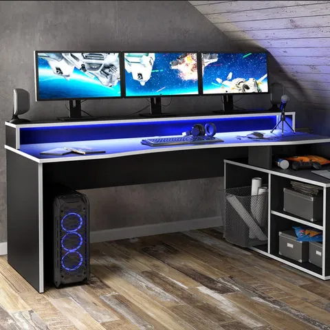 Tezaur Gaming Desk with LED in Black/White