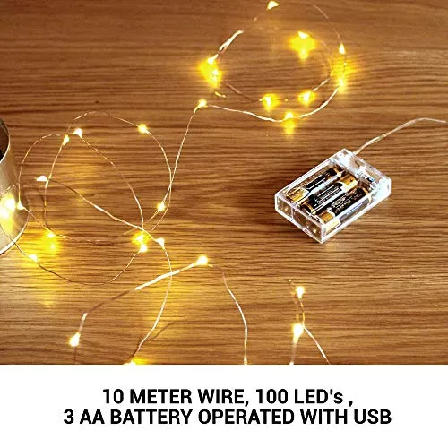 TIED RIBBONS 10 Meter 100 LED Decorative Fairy String Lights - USB and Battery Operated - for Home Decoration (Multicolour)