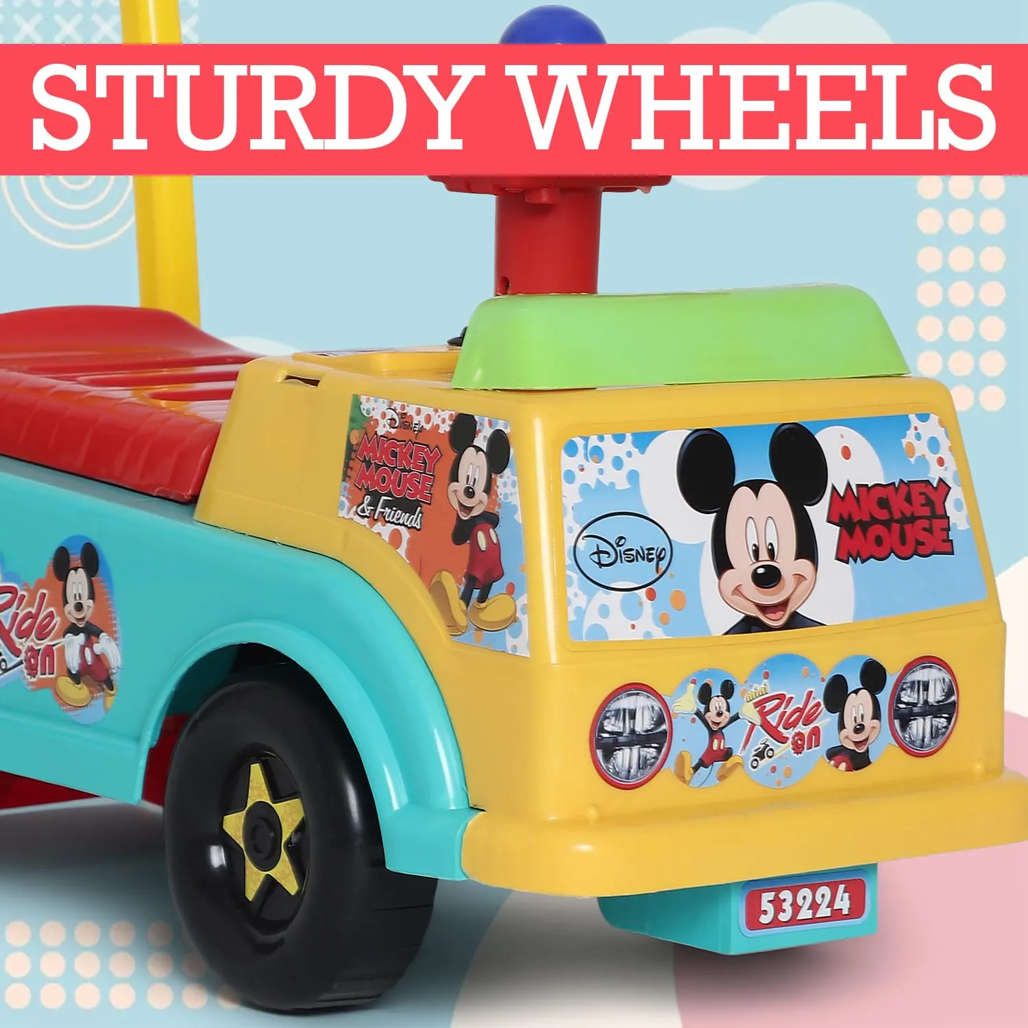 Toyzone Mickey Mouse Mini Ride On-53224 | Baby Car | Kids Car | Toy Car| Push Car| Storage and Backrest | Swing Car| Ride on Car with Music & Horn