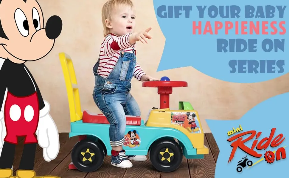 Toyzone Mickey Mouse Mini Ride On-53224 | Baby Car | Kids Car | Toy Car| Push Car| Storage and Backrest | Swing Car| Ride on Car with Music & Horn