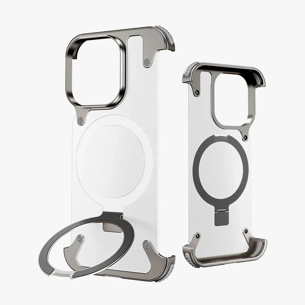 Transparent Frameless Armoured Case with Kickstand - Gray