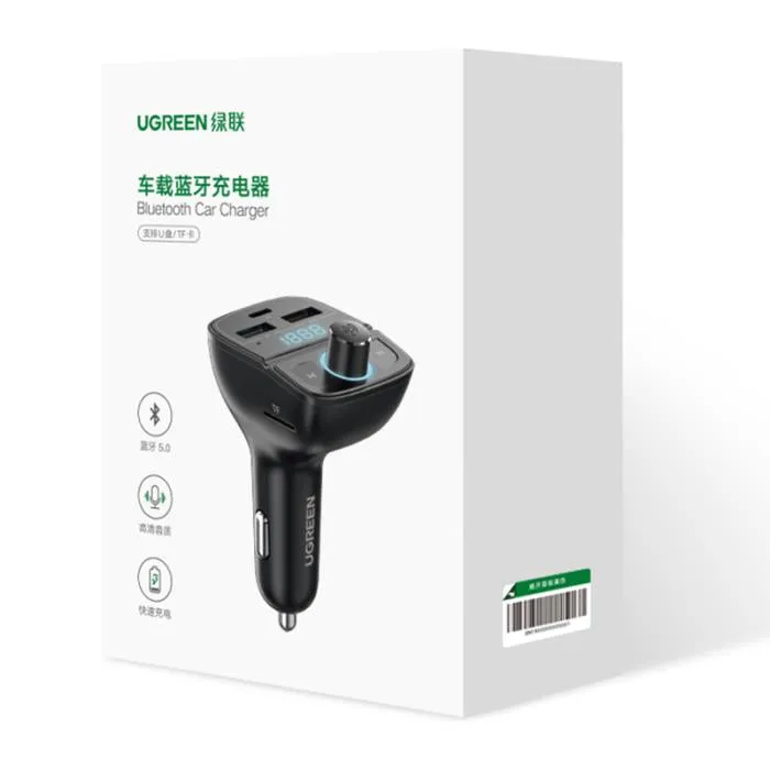 UGREEN Car Lighter FM Transmitter with Built-in Bluetooth Controls USB-C PD Power Delivery and USB-A Fast Charging Ports | 80910